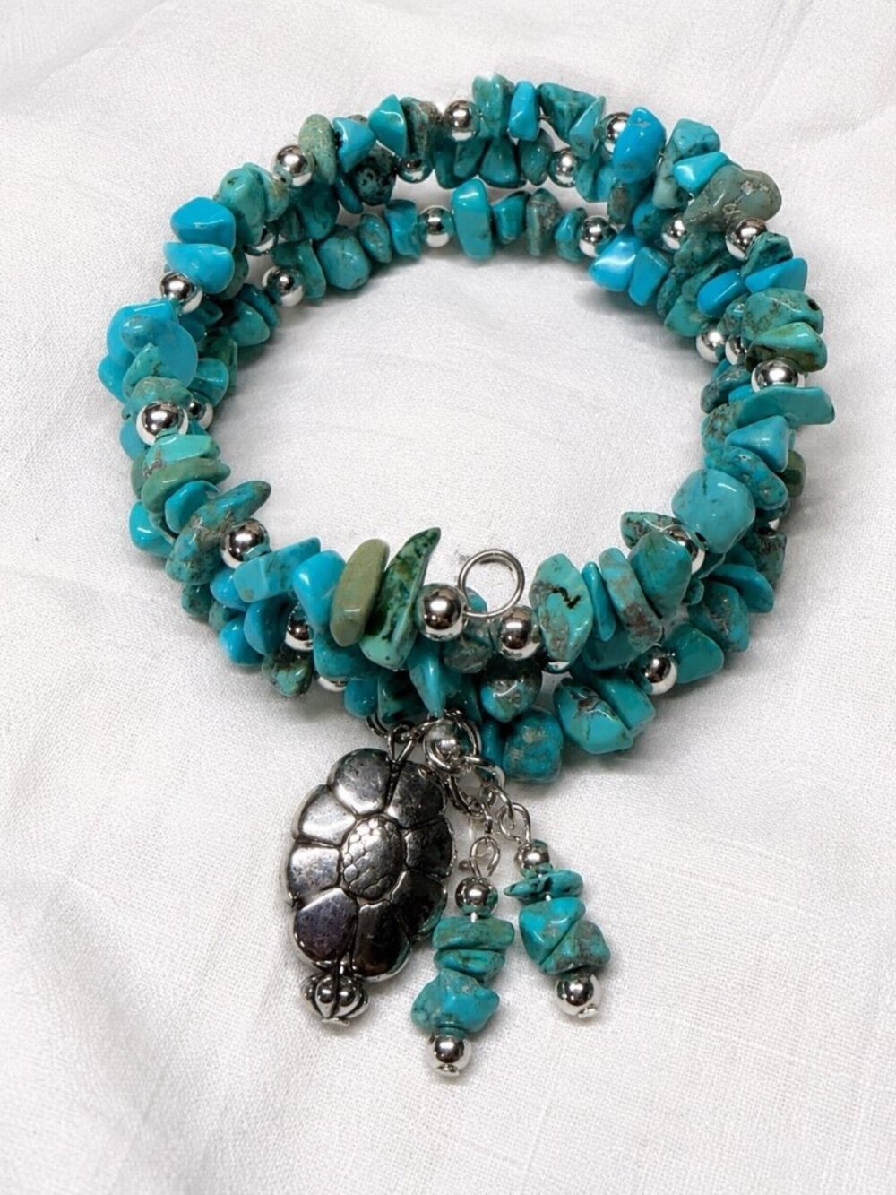 REIMAGINED Blue Howlite Memory Wire Bracelet 3 Coil W/ Flower Charm